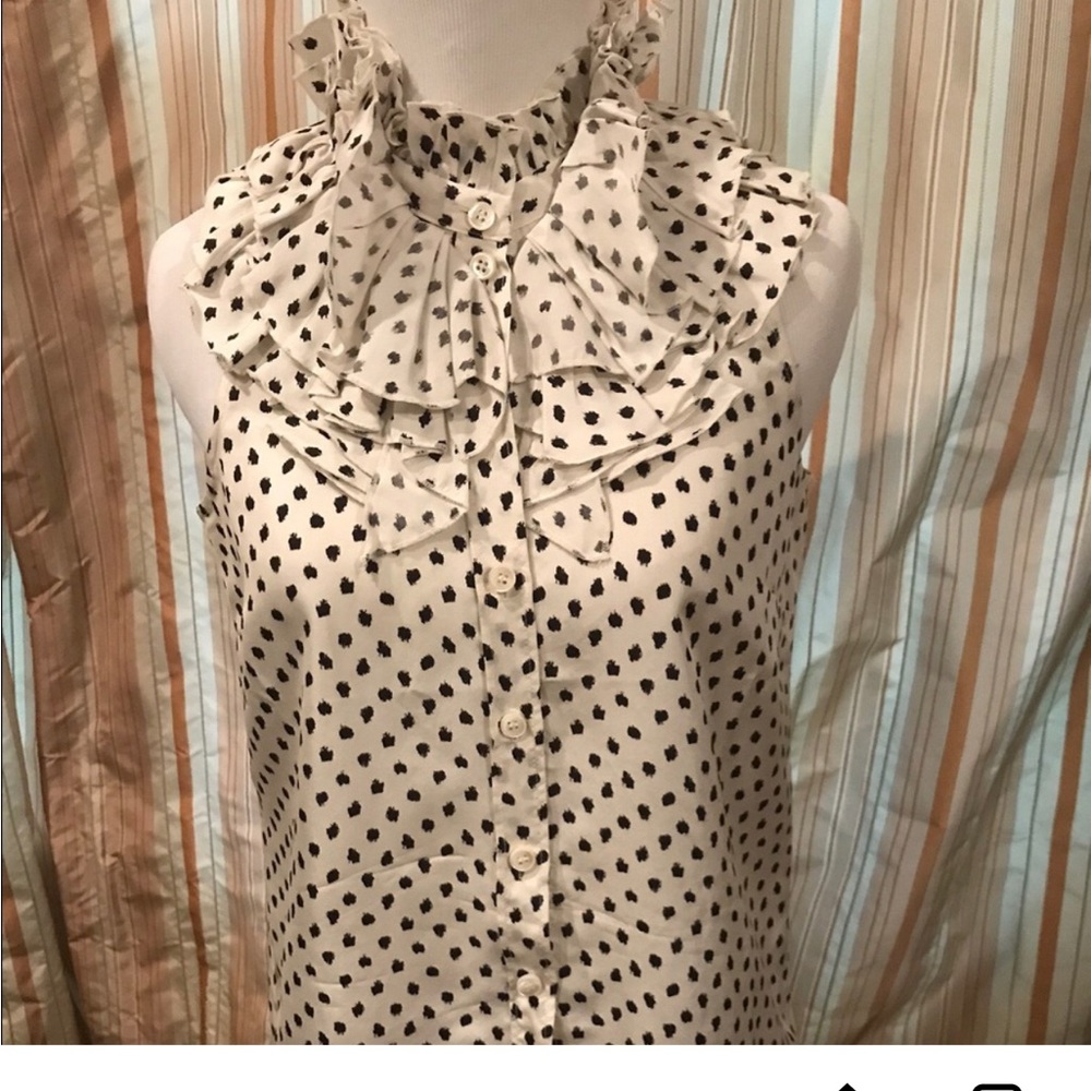 J. Crew Cream Sleeveless Ruffle Collar Polka Dot Blouse